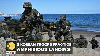 South Korea prepares for any North Korean threats; South Korean Troops practice amphibious landing