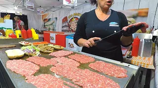 Italy Street Food. Roasting Tons of Ribs, Whole Porks, Huge Hamburgers and more Food