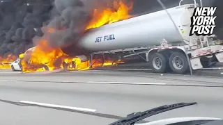 2 killed in fiery crash with tanker truck carrying jet fuel on Pennsylvania Turnpike | New York Post