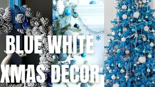 Cool Blue and White Christmas Decor. Blue Christmas Tree and Design Ideas.