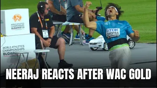 Neeraj Chopra reacts after winning gold in World Athletics Championships