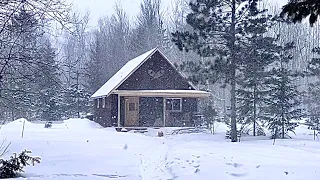 Warm Cozy Off Grid Cabin During Windy Snowstorm Then Sunshine