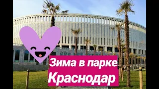 ЗИМА В ПАРКЕ КРАСНОДАР (ПАРК ГАЛИЦКОГО). РАБОТАЮЩИЕ ФОНТАНЫ И ЗЕЛЕНЫЙ ГАЗОН.