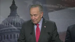 Senate Majority Leader Chuck Schumer holds a news conference after a 51-49 Senate is projected