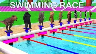 Animals Cartoon Swimming Race Motor Bike Race Swimming Pool For Kids | Learn Animal Names And Sounds