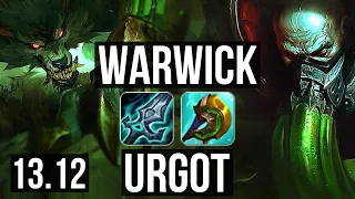 WARWICK vs URGOT (TOP) | 15/0/1, Legendary, 7 solo kills, 400+ games | KR Diamond | 13.12