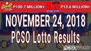 PCSO Lotto Results Today November 24, 2018 (6/55, 6/42, 6D, Swertres, STL & EZ2)