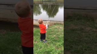 3 year old catches first fish