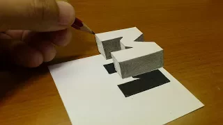 Very Easy!! How To Drawing 3D Floating Letter "M"  - Anamorphic Illusion - 3D Trick Art on paper