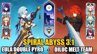 F2P Diluc Melt Team & C0 Eula Raiden Double Pyro | Spiral Abyss 3.1 Floor 12 9 Stars Genshin Impact