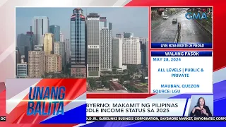 Target ng gobyerno – Makamit ng Pilipinas ang upper middle income status sa 2025 | Unang Balita