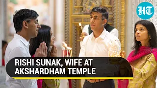 Rishi Sunak, Akshata Murty Offer Prayers At Akshardham Temple | Watch Inside Visuals