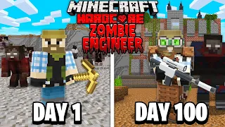 I Survived 100 Days as an ENGINEER in a ZOMBIE APOCALYPSE WASTELAND Hardcore Minecraft