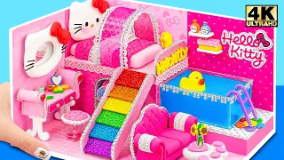 How To Make Cute Pink Hello Kitty Miniature House from Polymer Clay, Cardboard | DIY Miniature House