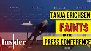 WATCH: Denmark official Tanja Erichsen faints during a Covid conference