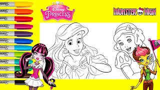 Disney Princess Makeover as Monster High Draculaura and Gilda Goldstag Coloring Book Pages