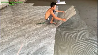 Excellent Technique In Constructing The Bedroom Floor Using Large Size Ceramic Tiles 80 x 80cm