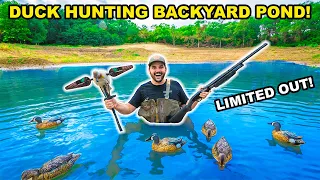 DUCK HUNTING My BACKYARD POND!!! (Limited Out) - Catch Clean Cook