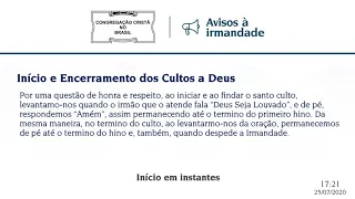 Culto Online CCB 25/07 2020 - 18:00 - Brás
