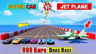 GTA 5 : Super Fast Cars Vs Fighter Jet Plane 999 KMPH Speed Drag Race