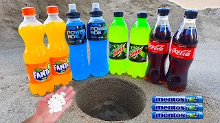 Experiment! Coca Cola, Fanta, Mountain Dew, Powerade and Mentos Underground