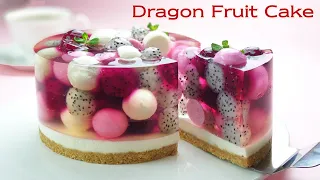 No-Oven / No-Egg / Beautiful Fruit Jelly Cheesecake Recipe / Cup Measure / Dragon Fruit (Pitaya)