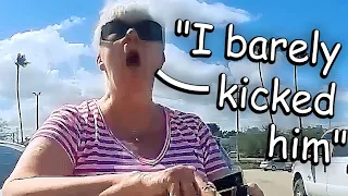 Insane Karen Kicks a Man for Having a Service Dog