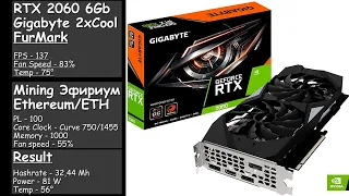 RTX 2060 (Samsung) Gigabyte 2xCool | Разгон для майнинга, курва (curve), показатели FurMark