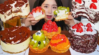 INHALING🎂 STRAWBERRY CHOCOLATE CAKE & TIRAMISU & FRUIT TART BREAD ASMR MUKBANGㅣNO TALKING