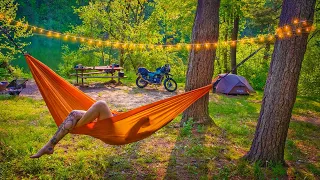 Relaxing Solo Motorcycle Camping Trip. Camping ASMR