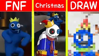 【FNF】HowTo Draw Rainbow Friends x Christmas But BLUE is Santa Claus roblox レインボーフレンズのキャラ達が全員合体した結果