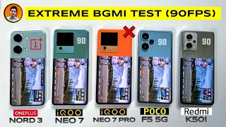 IQOO Neo 7/7 Pro vs Poco F5 vs Redmi k50i vs OnePlus Nord 3 Bgmi Test