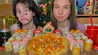 МУКБАНГ🍣РОЛЛЫ/🍕ПИЦЦА ДОДО АРРИВА/Отвечаем на вопросы/MUKBANG ROLLS/ PIZZA