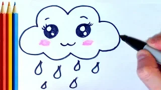 (fast-version) How to Draw Simple Cloud - Step by Step Tutorial For Kids