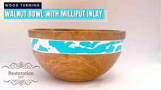 Woodturning | Walnut Bowl with Milliput Inlay 4K | Restoration DIY