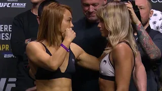 Michelle Waterson-Gomez vs. Luana Pinheiro - Weigh-in Face-Off - (UFC 287: Pereira vs. Adesanya 2)