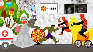 Granny vs Spiderman, Hulk Prize Wheel and Injection Funny Animations - Drawing Cartoons 2