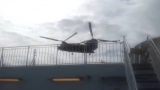 Royal Marines "Playing" with their Chinooks over our passenger ferry