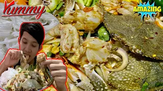 ASMR การทานส้มตำกับปูกุ้งสดอร่อยมาก😋😝 | Eating Spicy Blue Crabs and Raw Shrimp Salad 🔥🥵| MUKBANG Ep3