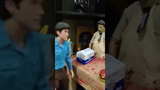 funny Leatherface and ash neca figures setup for you