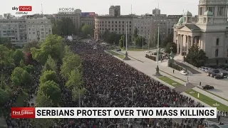 Thousands of protesters rally in Serbia following mass shootings