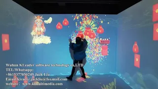 digital interactive wall, holographic 3D projection, immersive interactive art installation