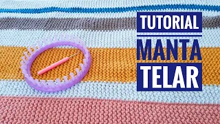 Cómo tejer una manta / alfombra a rayas en punto bobo con telar circular (Tutorial DIY)