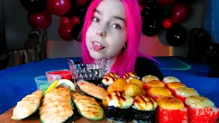 Роллы,мидии,картошка,сладкий ролл мукбанг/не могу есть/психиатр/mukbang