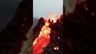 Drone melting video over volcano in iceland