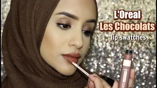 Swatches | 🍫 L'oreal Les Chocolats Scented Matte Liquid Lipsticks on Olive skin - UK edition