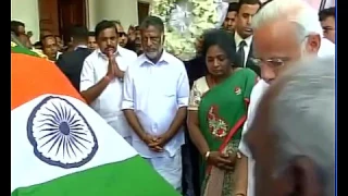 PM Modi pays last respects to departed leader Jayalalithaa.