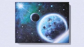 EASY MOON ACRYLIC PAINTING TUTORIAL FOR BEGINNERS  | EASY GALAXY PAINTING IDEA FOR BEGINNERS #40