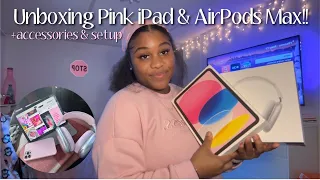 PINK IPAD UNBOXING + AIRPODS MAX!!| setup & accessories ✨