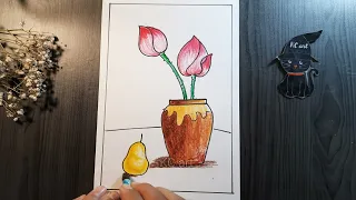 TRANH TĨNH VẬT MÀU - VẼ LỌ HOA SEN / [Mĩ thuật 6] Cđ1- Bài2:  | Draw flowerpot /  KC art